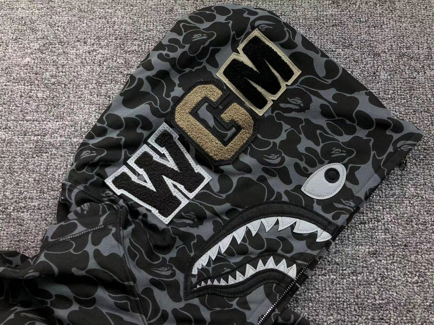 BAPE X DOVER STREET MARKET SPECIAL CAMO SHARK FULL ZIP HOODIE BLACK