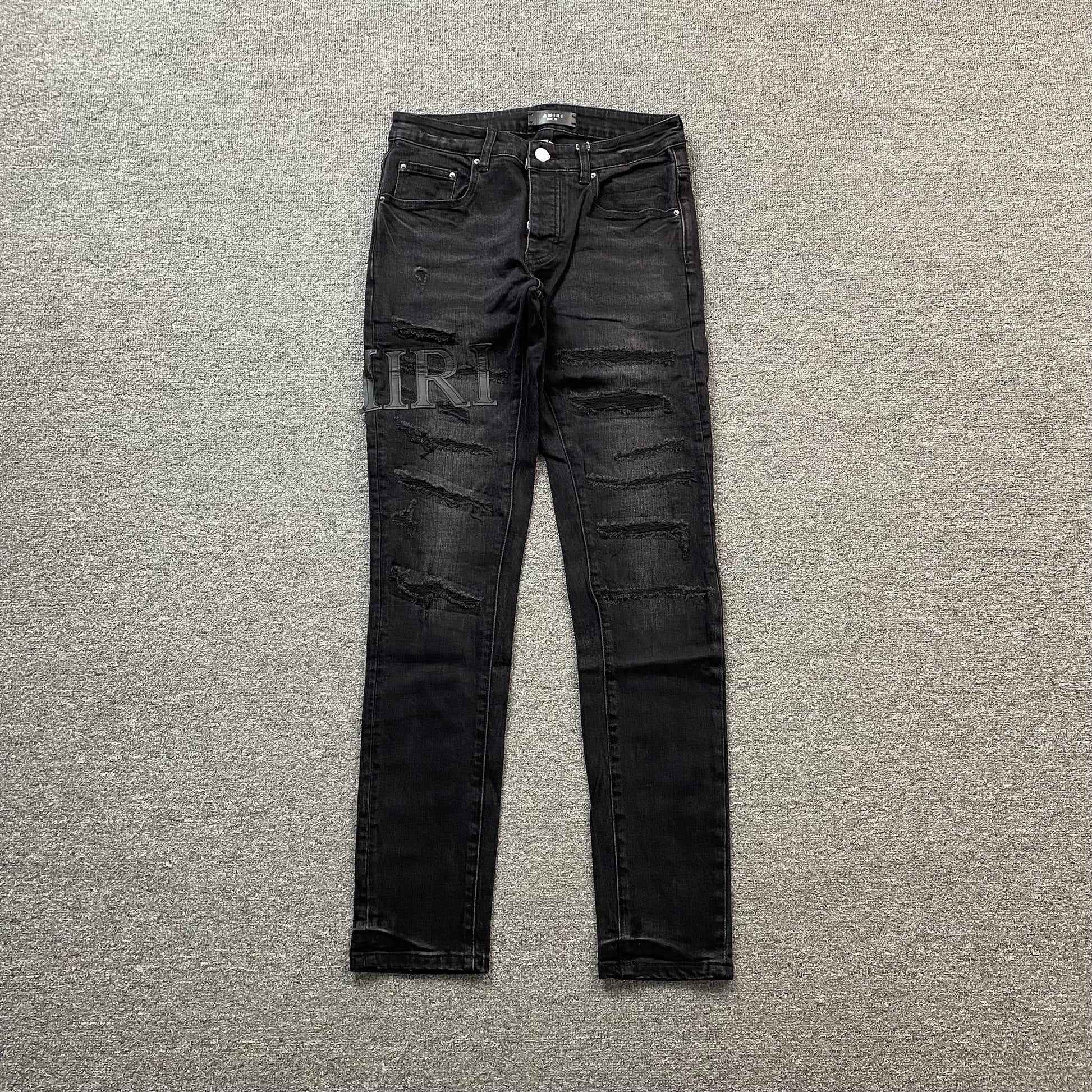AMIRI CORE APPLIQUE BLACK LEATHER JEANS
