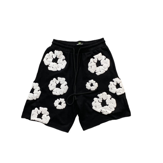 DENIM TEARS COTTON WREATH SHORTS MONOCHROME BLACK