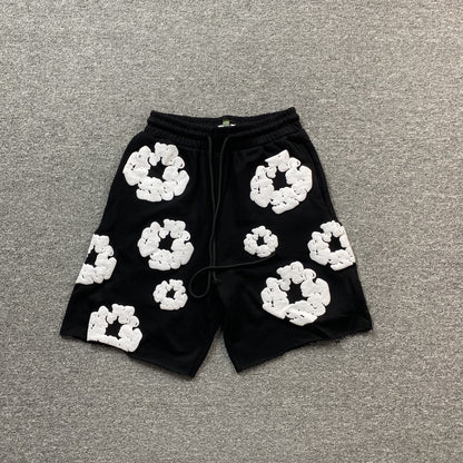 DENIM TEARS COTTON WREATH SHORTS MONOCHROME BLACK