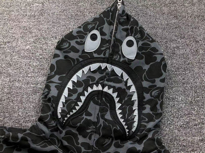 BAPE X DOVER STREET MARKET SPECIAL CAMO SHARK FULL ZIP HOODIE BLACK